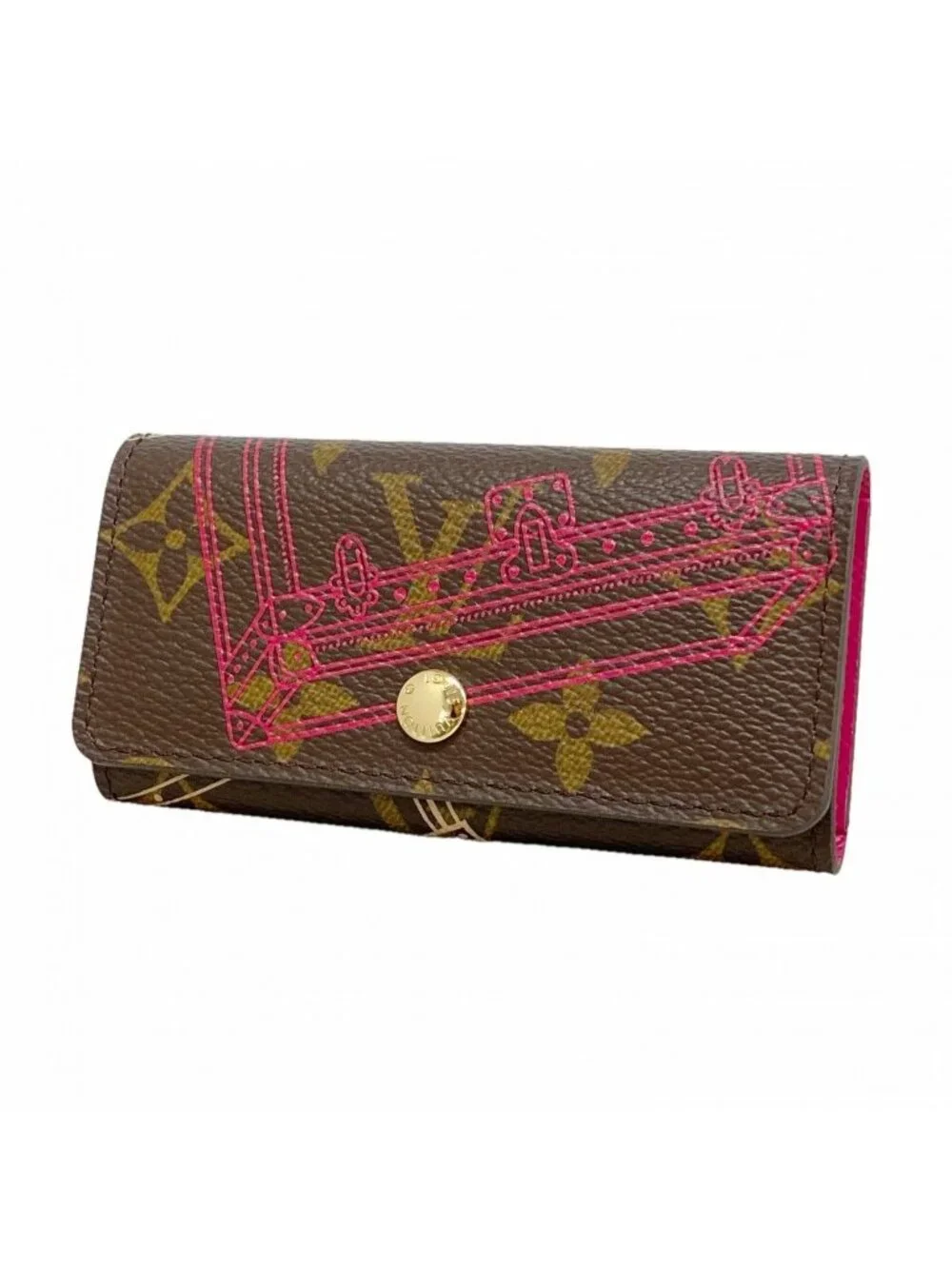 Louis Vuitton Key Case Monogram Trunk Multicles 4 Brown Pink